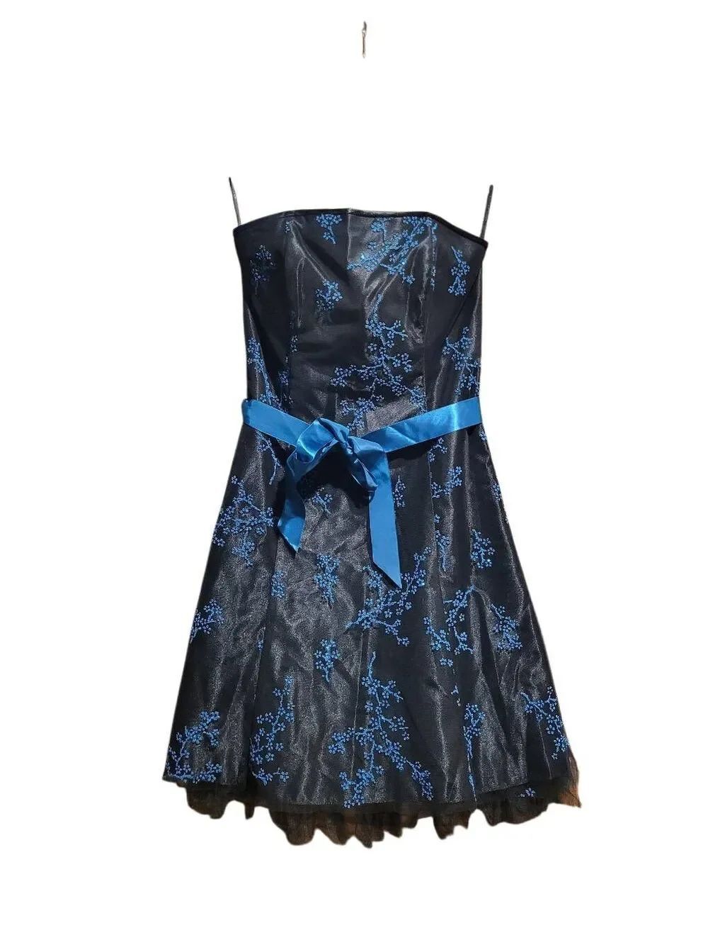 Vintage Jessica McClintock Gunne Saxe Dress Size 11 Black Teal Beaded Tulle
